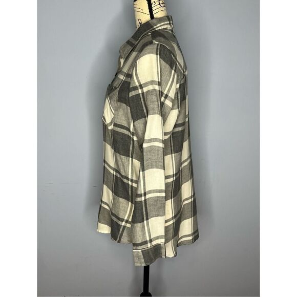 Vanilla Star Women's Medium Black Grey White Long Sleeve Button Down Shirt Top - Picture 3 of 10